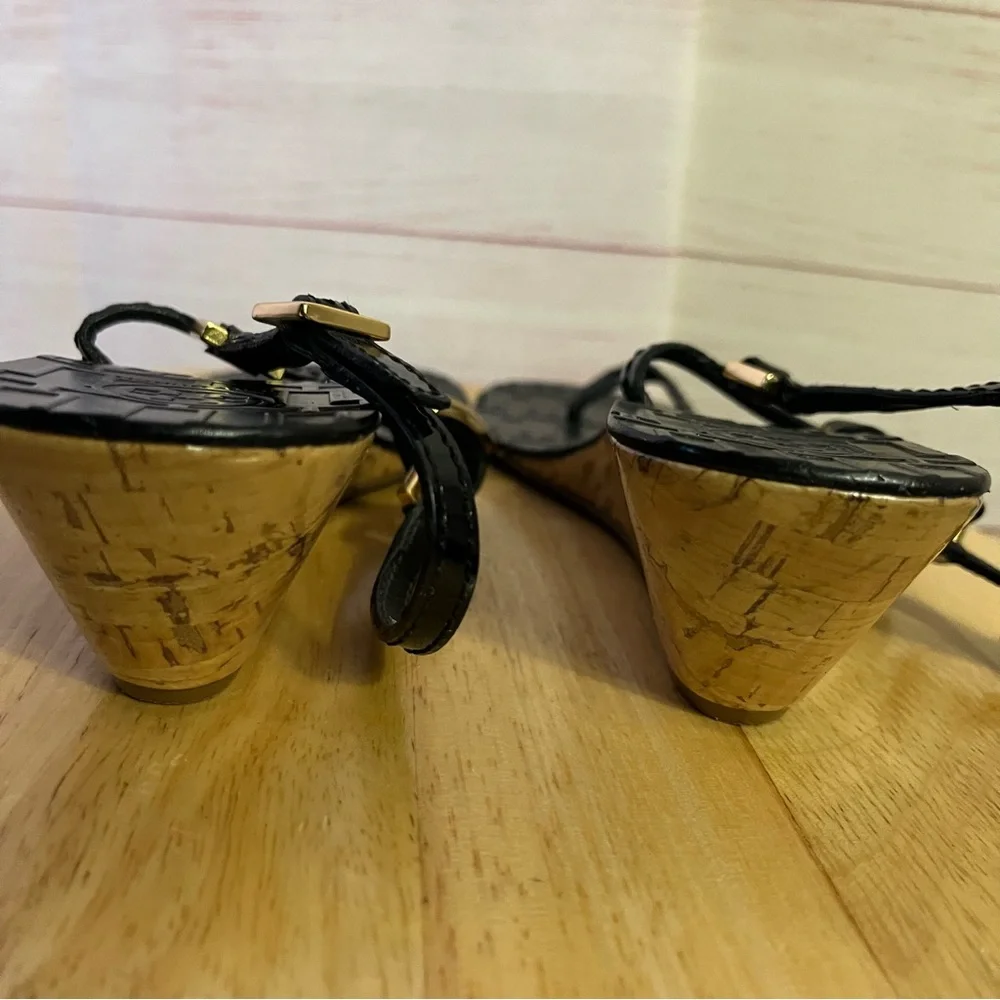 Tory Burch Black Ankle Strap Cork Wedge Sandal‎ Size 7 - Picture 7 of 13